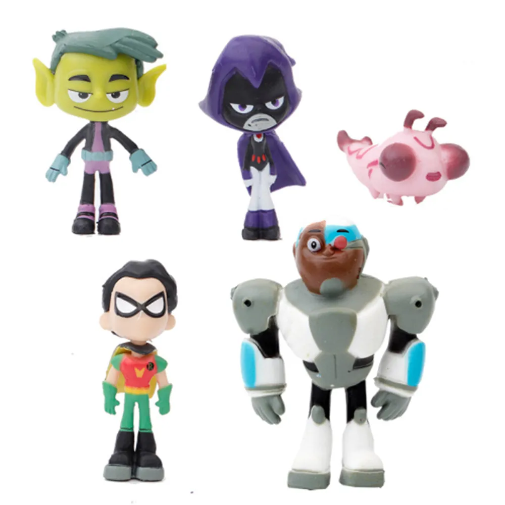 

5pcs/Lot 3-12cm Teening Titans PVC Model Toys Teening GO Action Figure Toys Robin Raven Beast Cyborg Toy for Kids Birthday Gifts