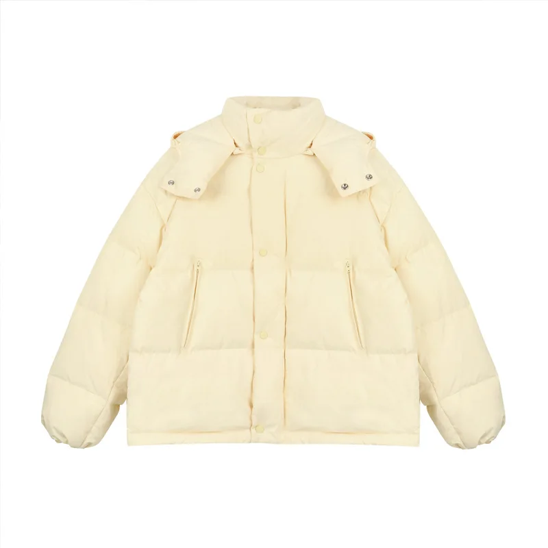 Milk Yellow Wrapped White Duck Down Warm Hooded Down Cotton Jacket for Women New  Short Versatile Womens Jacket