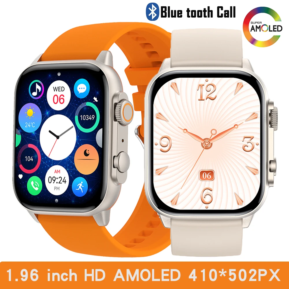 

Новинка 2023, мужские Смарт-часы с экраном 1,96 дюйма AMOLED, с синими зубьями, Смарт-часы для спорта, фитнеса, с пульсометром, женские водонепроницаемые умные часы