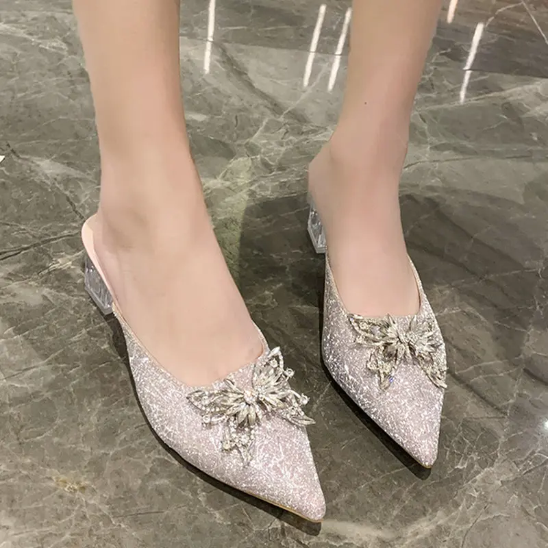 

Hot Sale 2023 New Brand Women Slipper Fashion Slip on Shoes Woman Pointed Toed Bow Knot High Heels Casual Slides Tênis Feminino