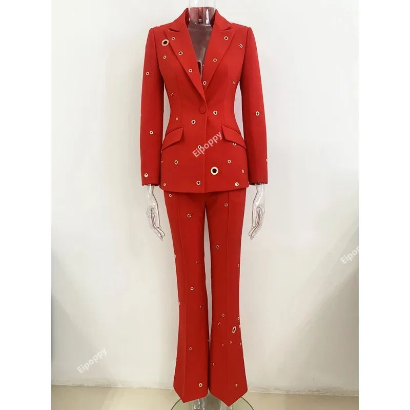 Женский костюм из блейзера и брюк подиумный облегающий двух предметов блейзер с