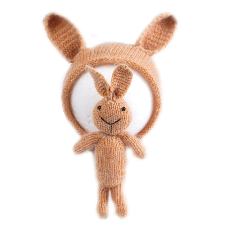 

2 Pcs Newborn Photography Props Baby Cute Ears Hat Doll Set Infants Photo Shooting Fotografia Knitted Beanies QX2D