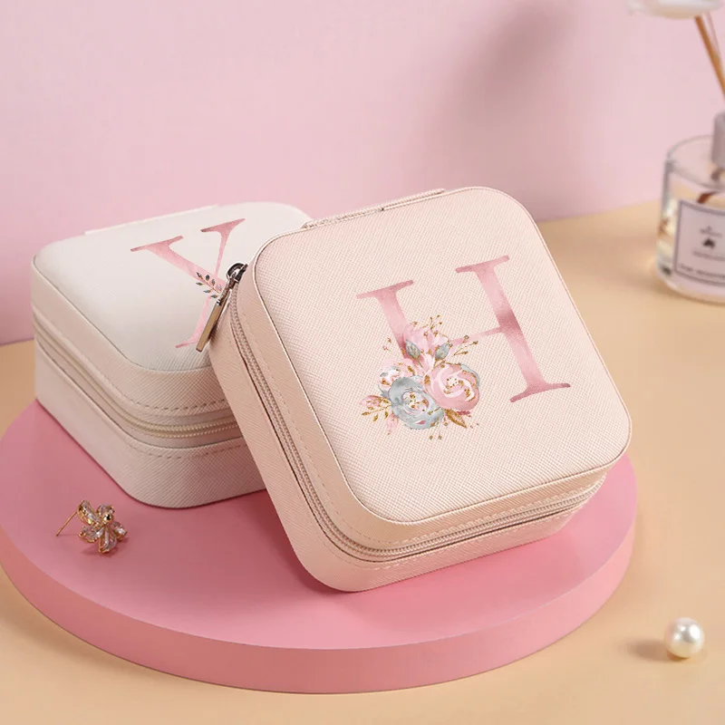 

Шкатулка для ювелирных изделий, многослойная защитная коробка розового цвета с рисунком букв, макарон, с откидной крышкой, роскошный маленький узор в мелкую клетку