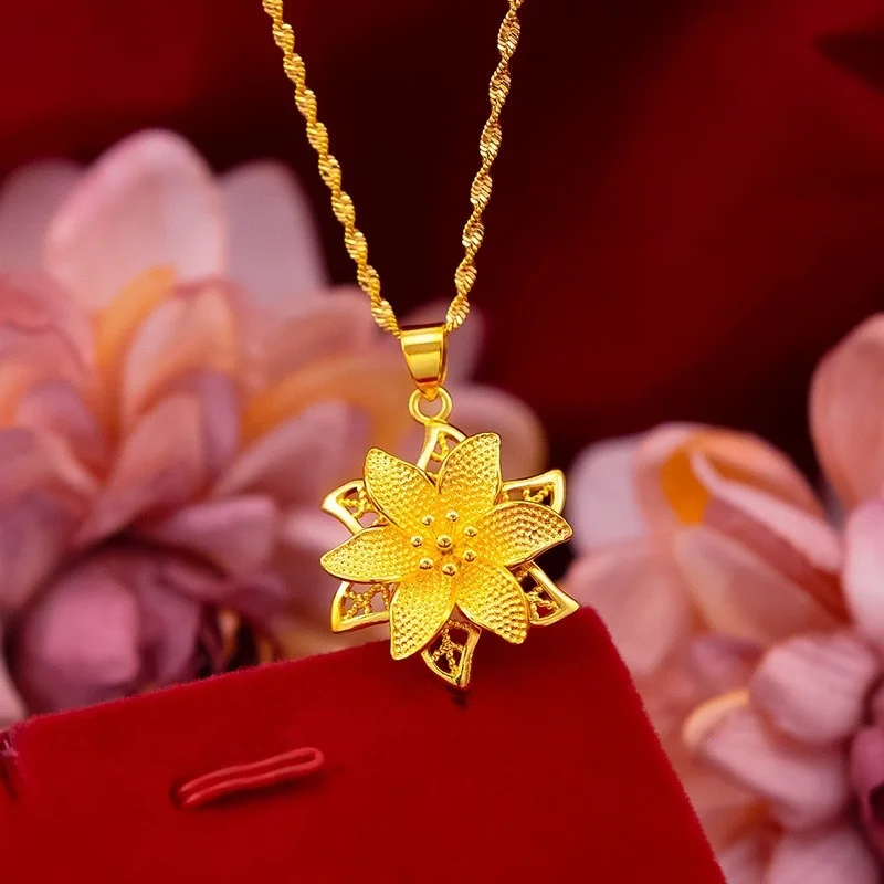 

Pure Pure Fashion Exquisite Women's Small Flower Necklace Pendant Jewelry 100% Copy Real 999 Gold 18k for Gifts