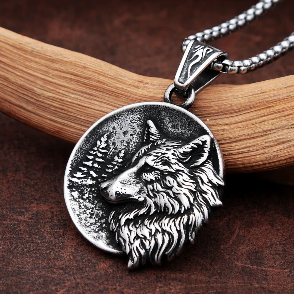 

Vintage Viking Wolf Pendant Stainless Steel Nordic Necklace For Men Animal Amulet Fashion Biker Jewelry Gifts Dropshipping