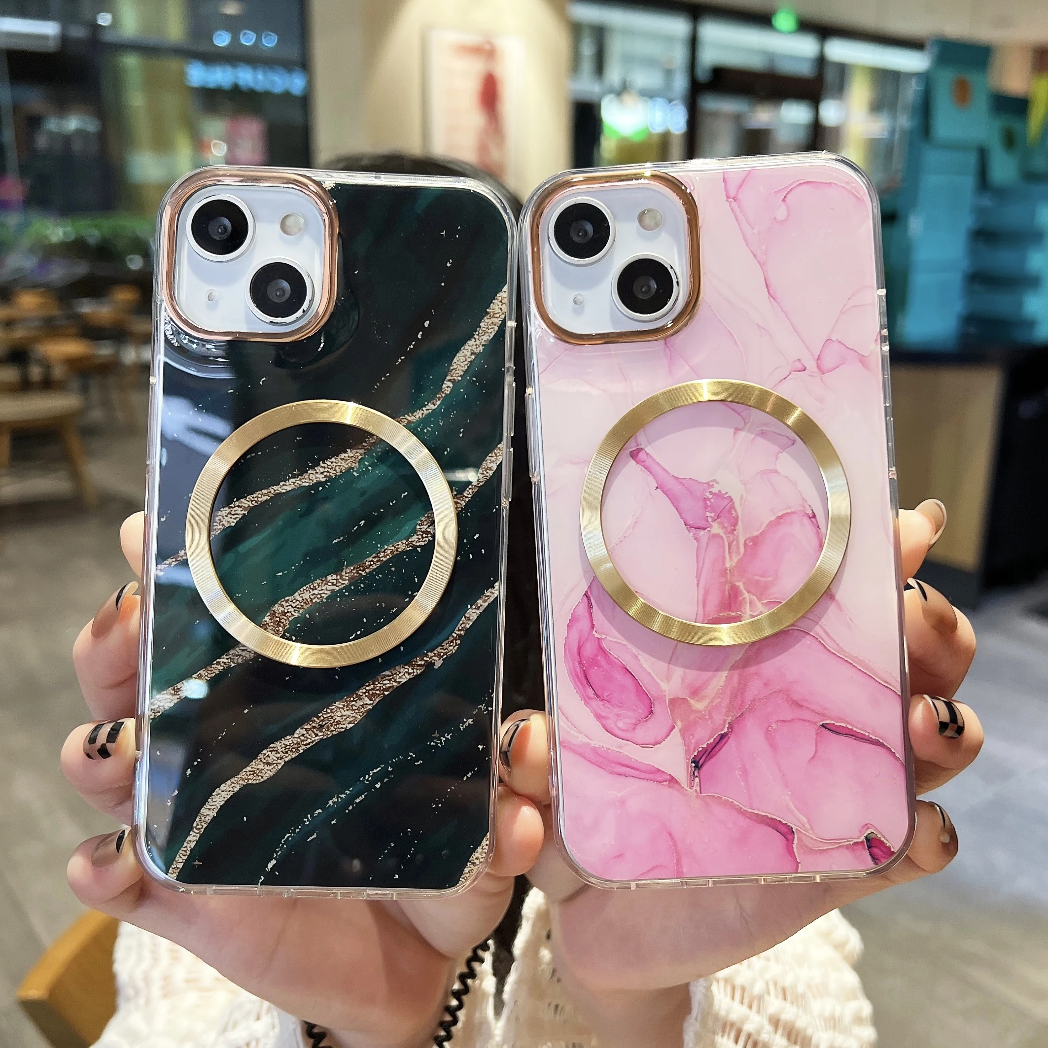 

Metal Magnetic Gold Plated Marble Phone Case For iPhon 14 12 13 11 Pro Max Luxury Magsafe Magnet Covers Wireless Charging