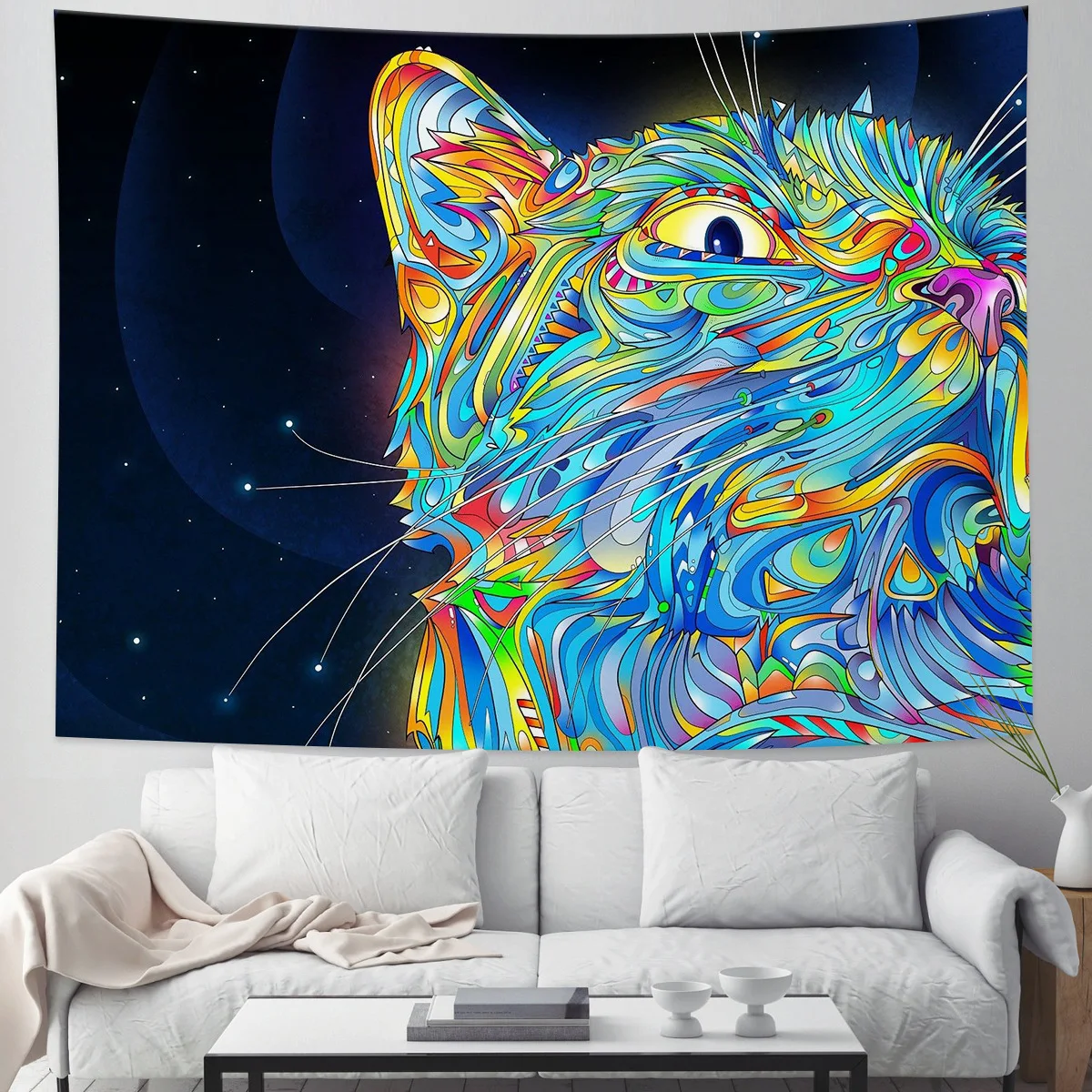 

Геометрический психоделический кошачий гобелен, искусственное пляжное полотенце, эстетическое одеяло для декора комнаты, украшение с изоб...