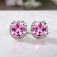 new cute silver plated square zircon stud earrings for women shine cz stone inlay fashion jewelry wedding party gift earring