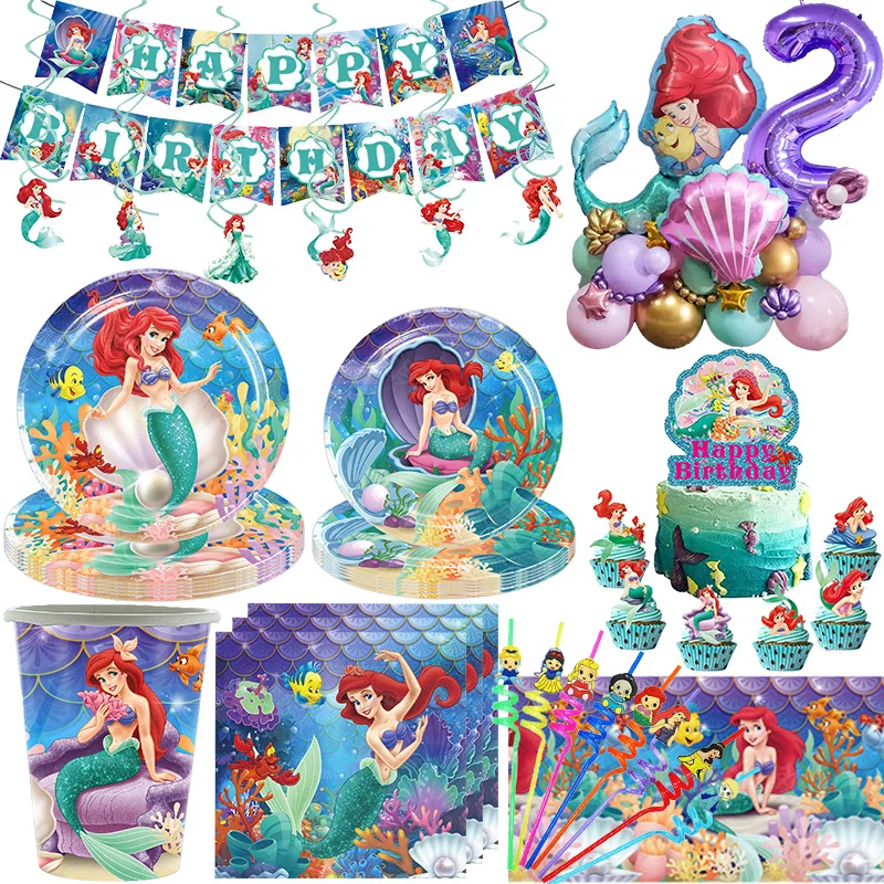 Disney Русалочка украшение на день рождения Ариэль баннер фон тарелка чашка