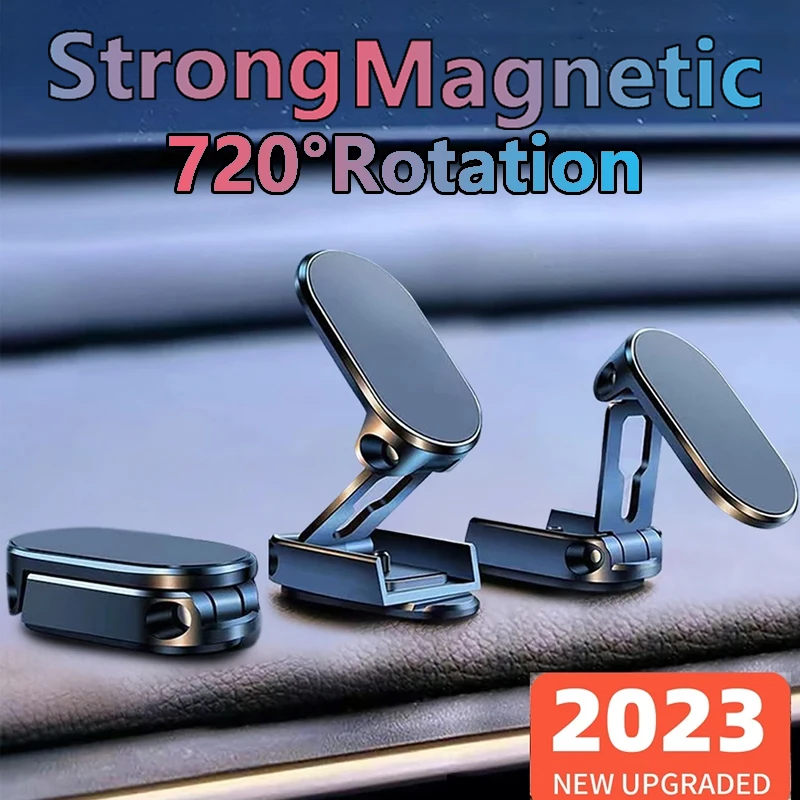 Metal Magnetic Car Mobile Phone Holder Folding Magnet Cell Phone Stand in Car GPS Support For iPhone Xiaomi 360° Rotatable Mount