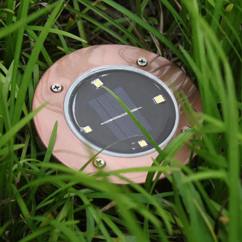 Наружная Солнечная 4 Светодиодная маленькая наземная лампа из нержавеющей стали