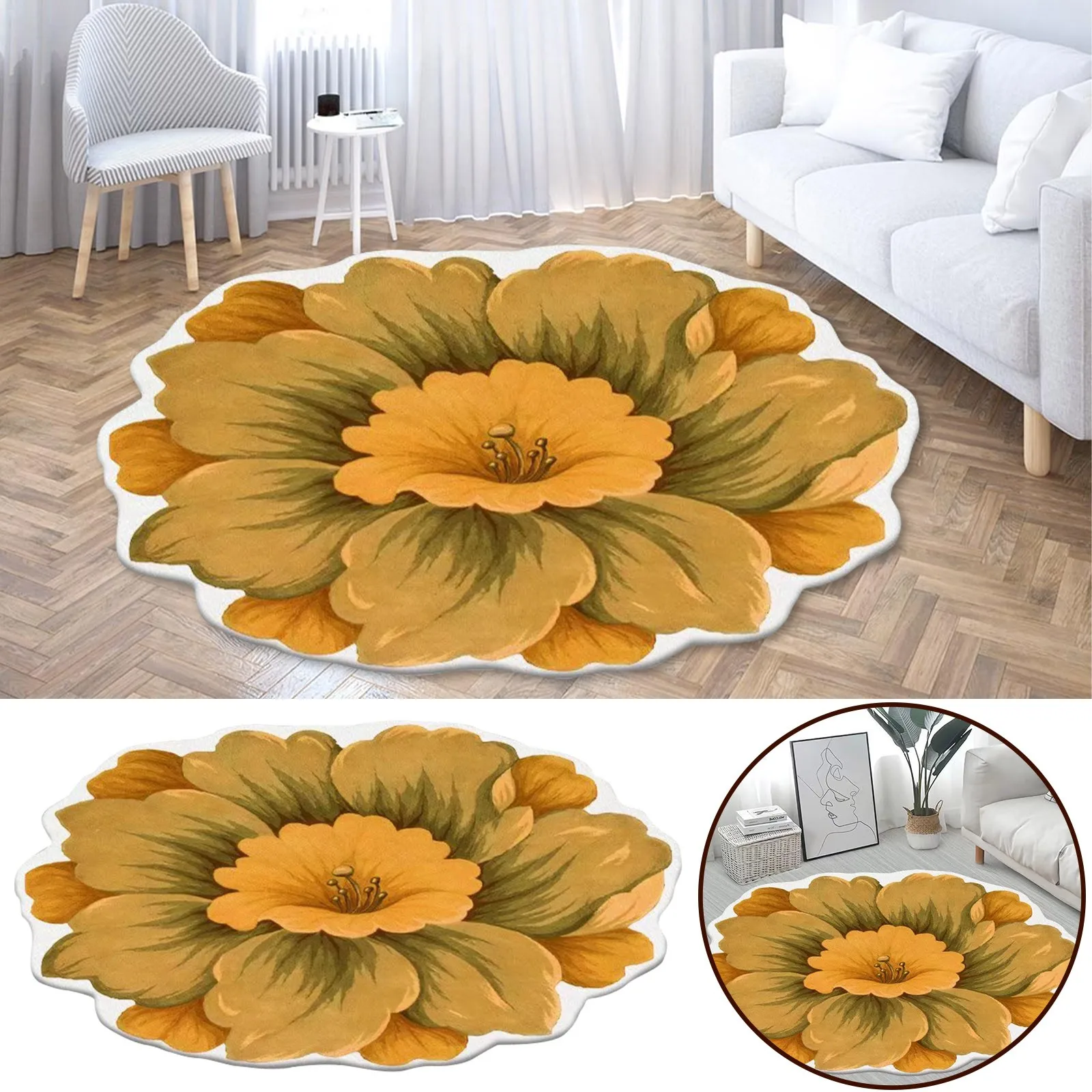 

Heat Transfer 3D Shaped Flower Floor Mat Sofa Bedroom Living Room Carpet Throw Blanket Thick And Blue Throw