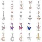 Кольцо-бабочка для пупка с Луной и звездами, Ювелирное Украшение для тела с зажимом для пупка, пупка с узелком