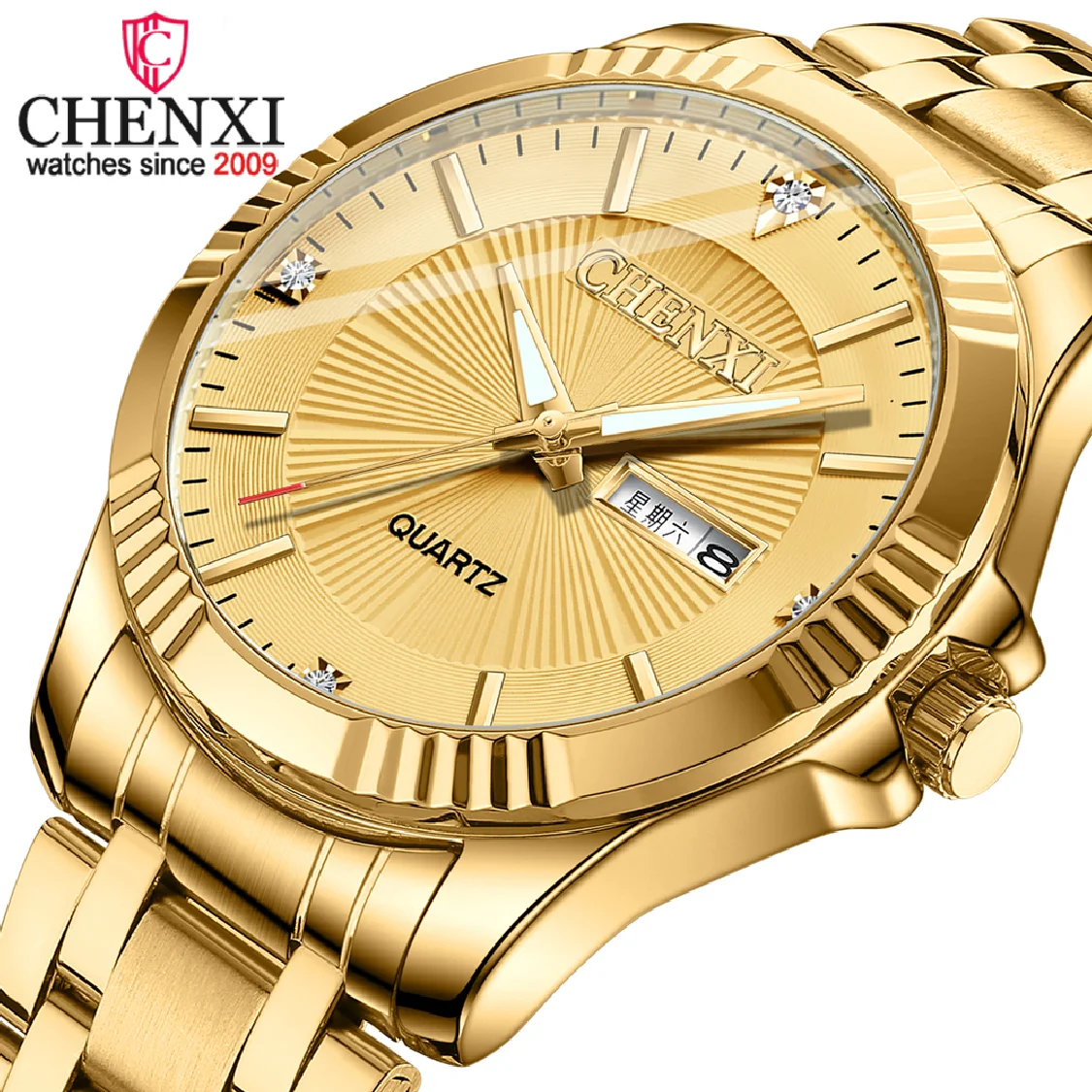 

CHENXI Fashion Golden Mens Womens Watches Classic Stainless Steel Quartz Watch Men Waterproof Luxury Business Wristwatch