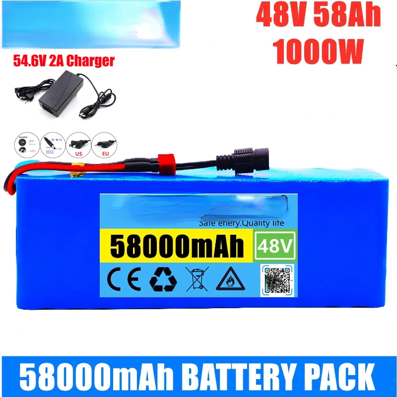 

Оригинальный литий-ионный аккумулятор 48 В, 58 Ач, 1000 Вт, 13S3P, литий-ионный аккумулятор для электровелосипеда 54,6 в, 58000 мАч, электровелосипеда, с...