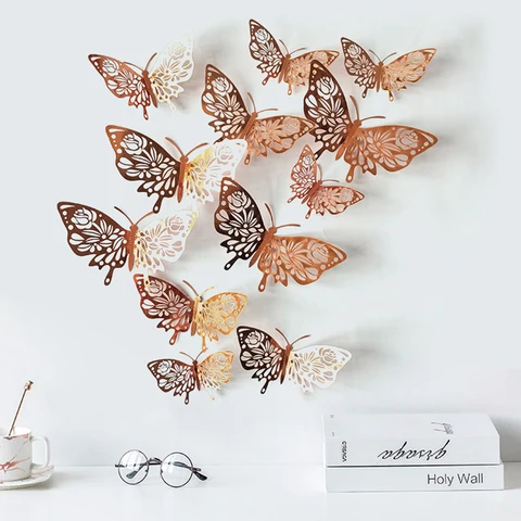 12 шт./набор, 3D наклейки на стену в виде бабочек