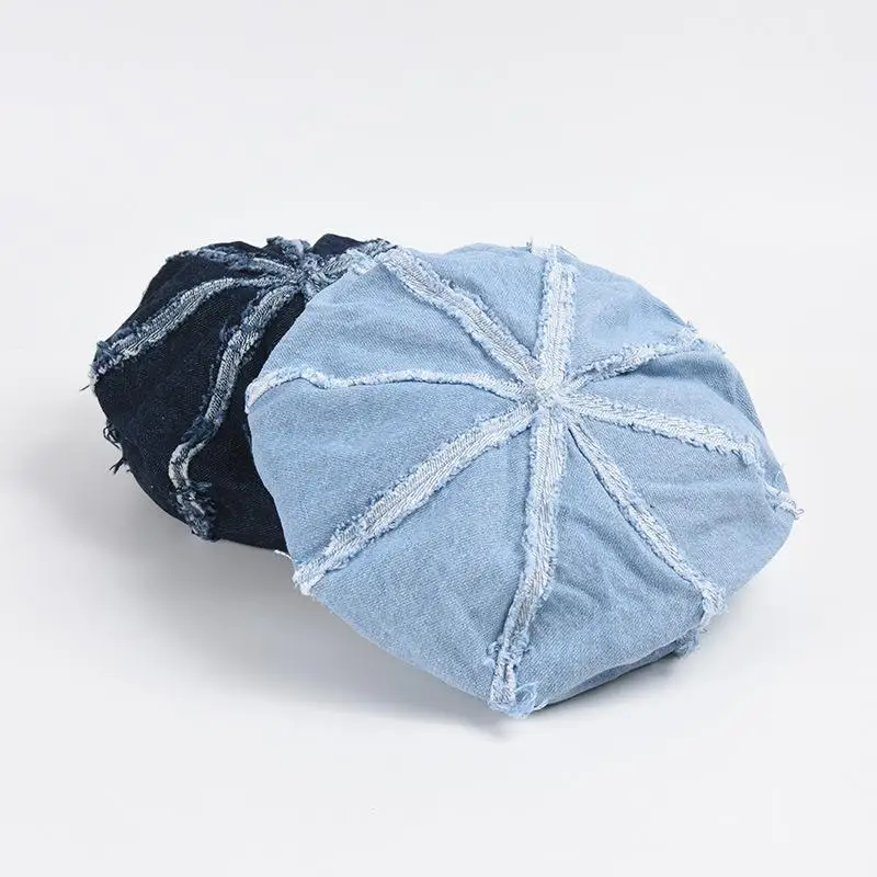 Джинсовый берет в стиле ретро женская шапка на весну и лето модная дамская Кепка