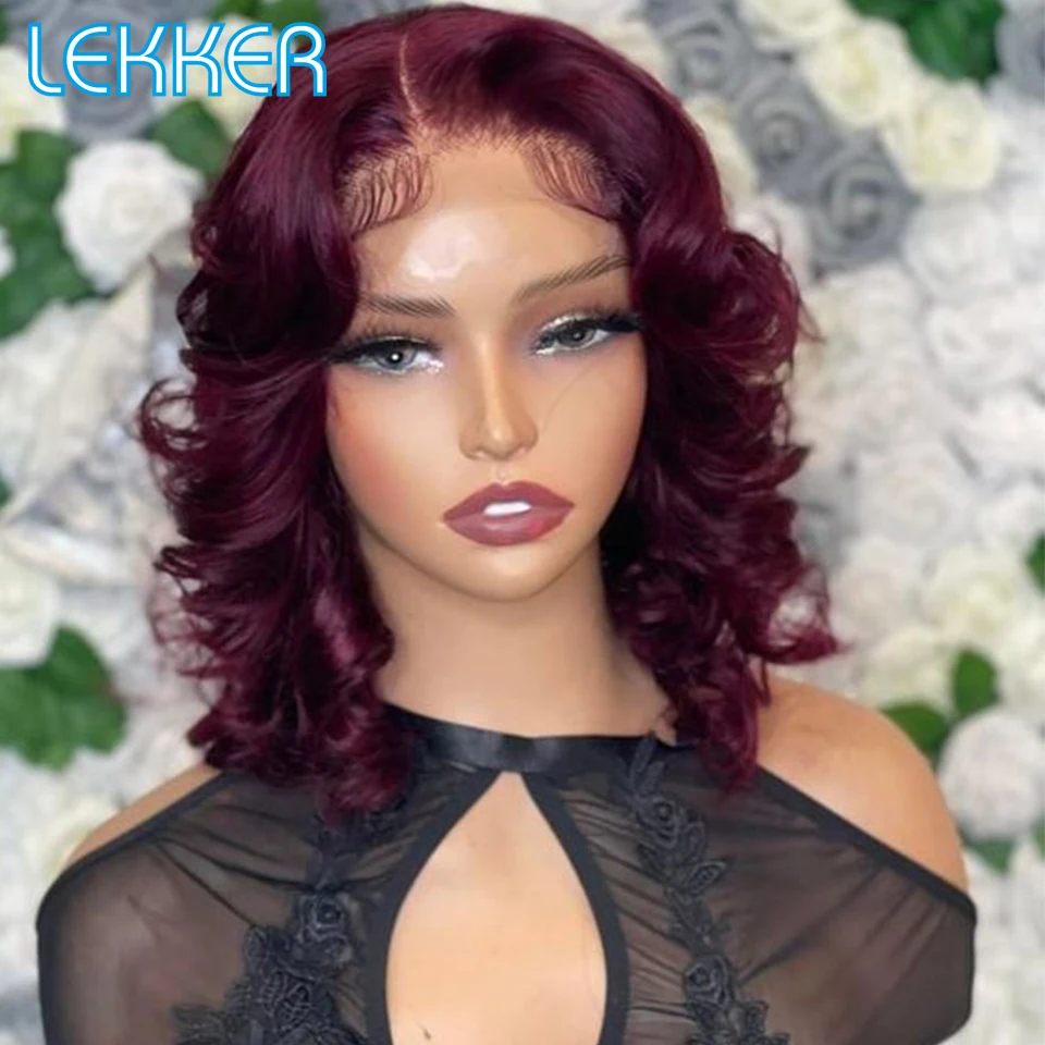 Lekker 99j Curly Wavy Part Lace Front Human Hair Wig For Women Brazilian Remy hair Pre Plucked Glueless Highlight Brown Bob Wigs