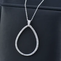 kioozol trend hollow waterdrop pendants and necklaces stainless steel jewelry silver color chains cubic zirconia choker 887 ko2