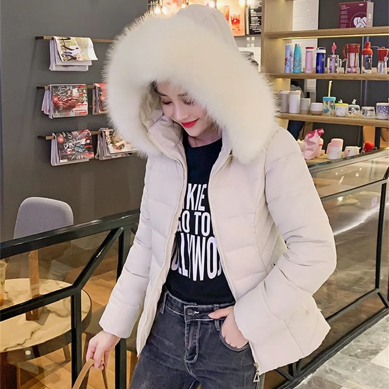 Winter Jacket 2022 Women's Solid Warm Parkas Fur Collar Removable Cap Casual Cotton Down Overcoat High Quality Short Ladies Coat
