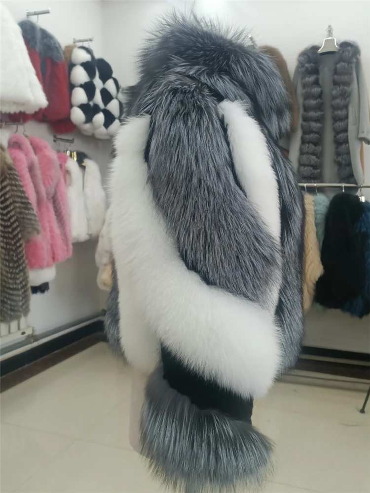 Winter Women Real Fur Coat Silver Fox Fur Jacket Full Pelt Genuine Fur Overcoat Luxury Brand Quality Stand collar enlarge