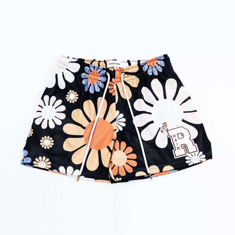 

2023 New Summer Mesh Shorts Ryoko Rain Printed Shorts Men Women Classic Gym Mesh Shorts Beach Holiday Casual Shorts