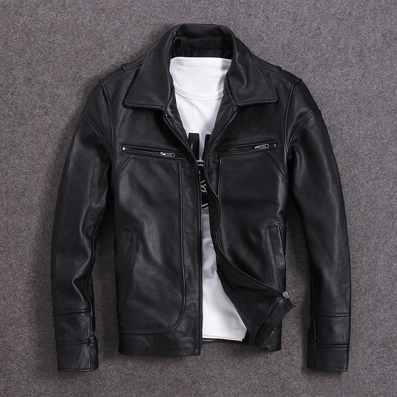 

Free shipping.Wholesales.Brand New casual style genuine leather jacket man.thick cowhide coat.plus size black motor jackets