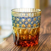 new popular edo kiriko hand carved wine glass cup use for whiskey beer gin green blue red black