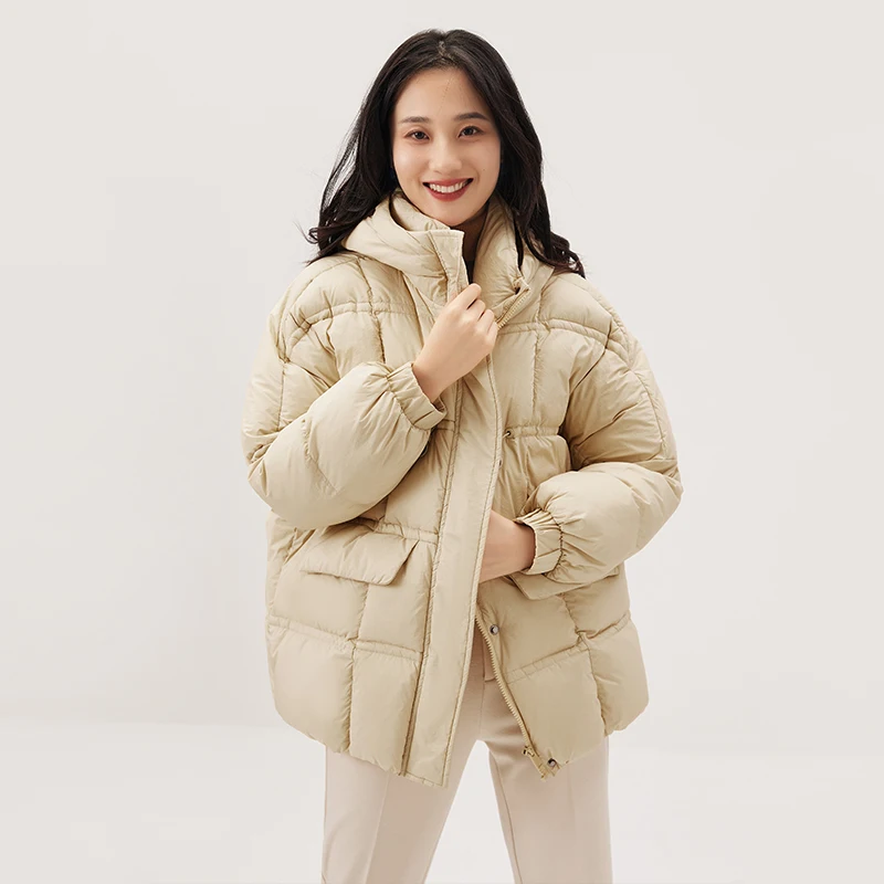 90% White Goose Down Puffer Jacket Hooded Casual  Winter  Zipper  Pockets  Coat Women  Casacos De Inverno Feminino