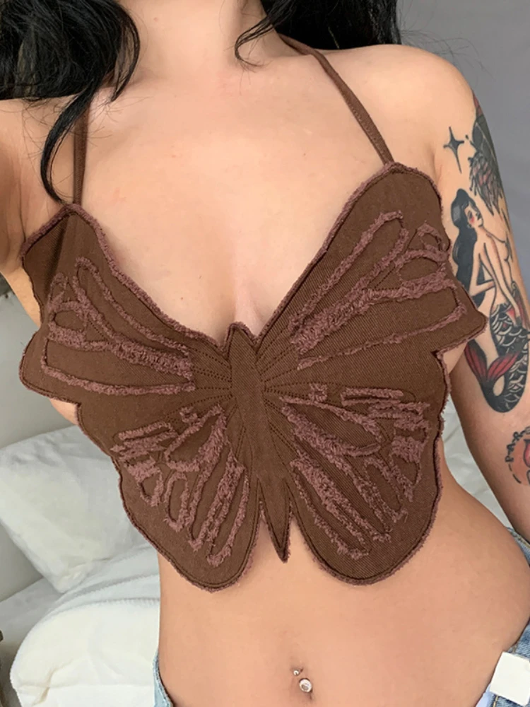 

Mini Summer 2022 Crop Tops Sexy Sleeveless Strapless Caimsole Blue Cute Partydress Vest Tops Women Backless Butterfly Jeans