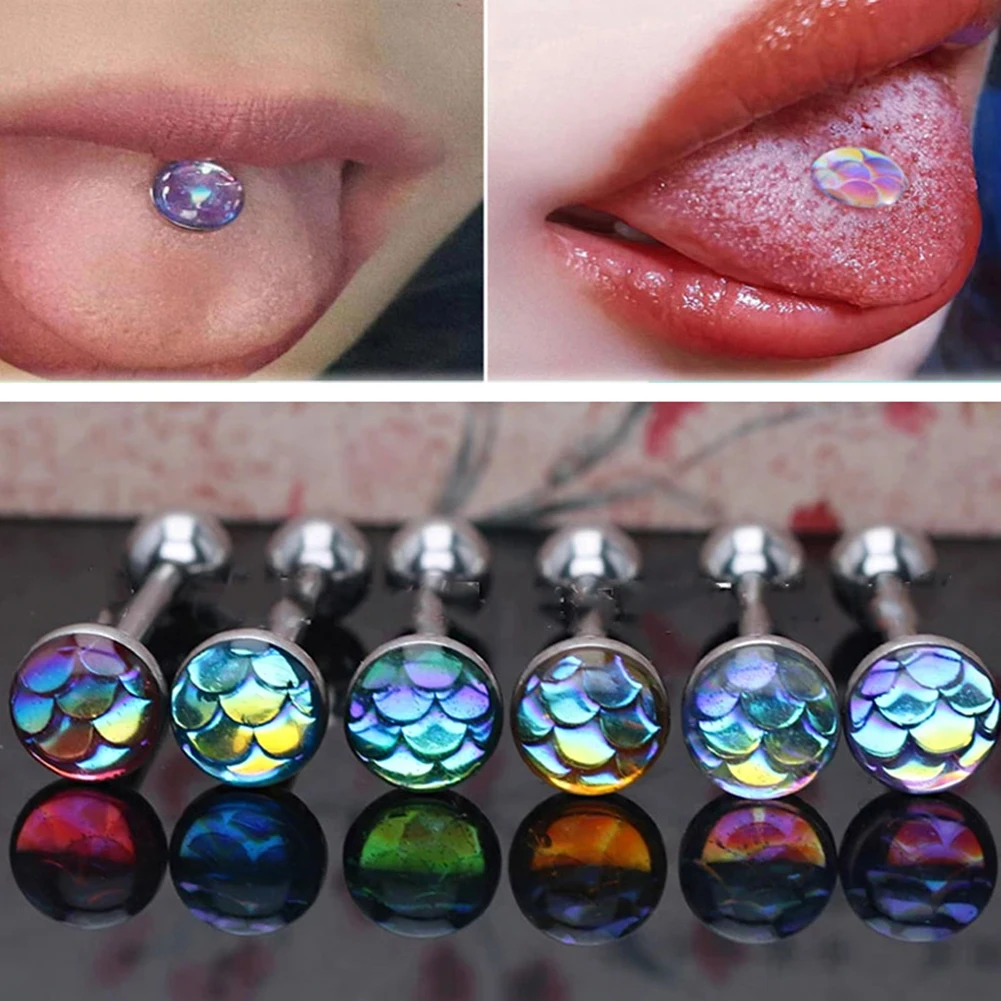 

1Pc Anti-Allergy Surgical Steel Tongue Barbell Piercings Flash Film Bling Bling Tongue Barbell Rings Fashion Piercing Jewelry