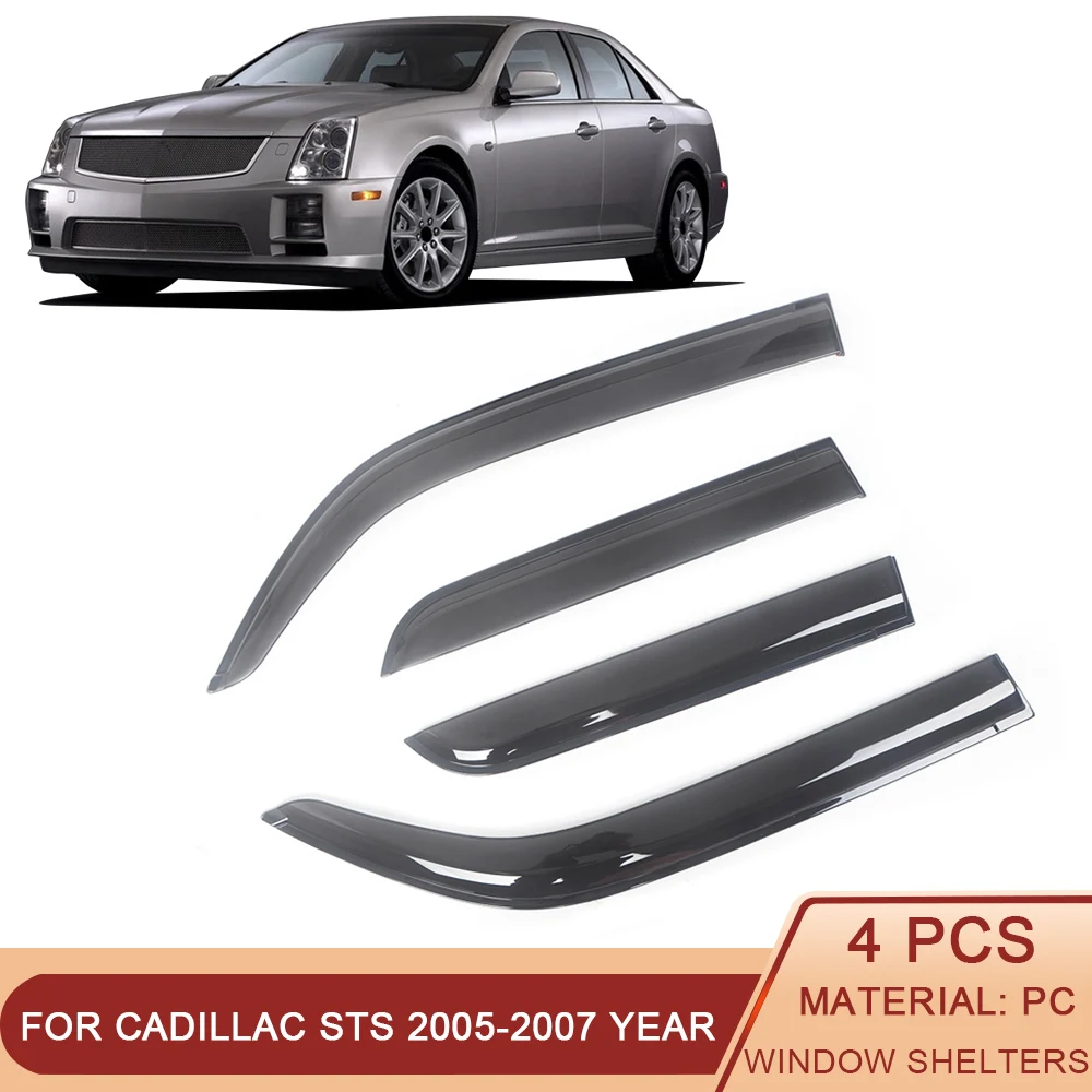 

For Cadillac STS 2005-2007 Auto Side Window Wind Deflectors Visors Black Rain Guard Door Visor Vent Shades Dark Smoke Ventvisor