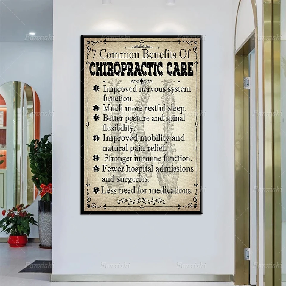 

Chiropractor Vintage Poster Decor Painting 7 Common Benefits of Chiropractic Care Wall Art Prints Canvas Home Living Room Decor