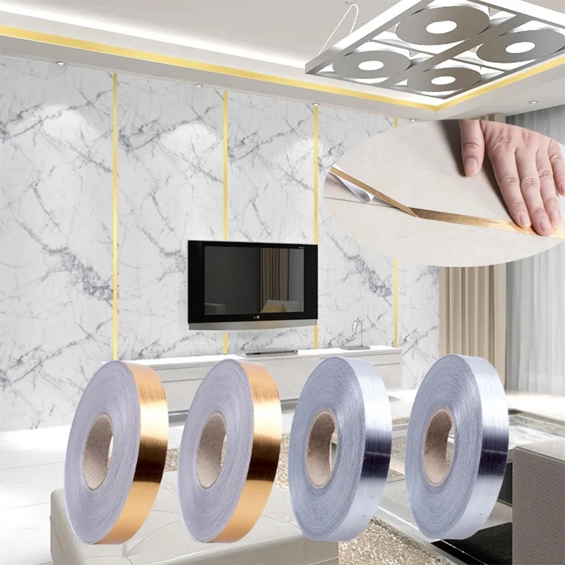 

2022 New Ceramic Tile Mildewproof Gap Tape Decor Gold Silver Self Adhesive Wall Floor Ceiling Tape Sticker PVC Home Decoration