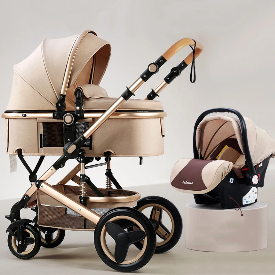 Baby Stroller 3 in 1 With Car Seat,High Landscape Stroller Luxury Infant Stroller Set Newborn Baby Car Seat Trolley Pushchair