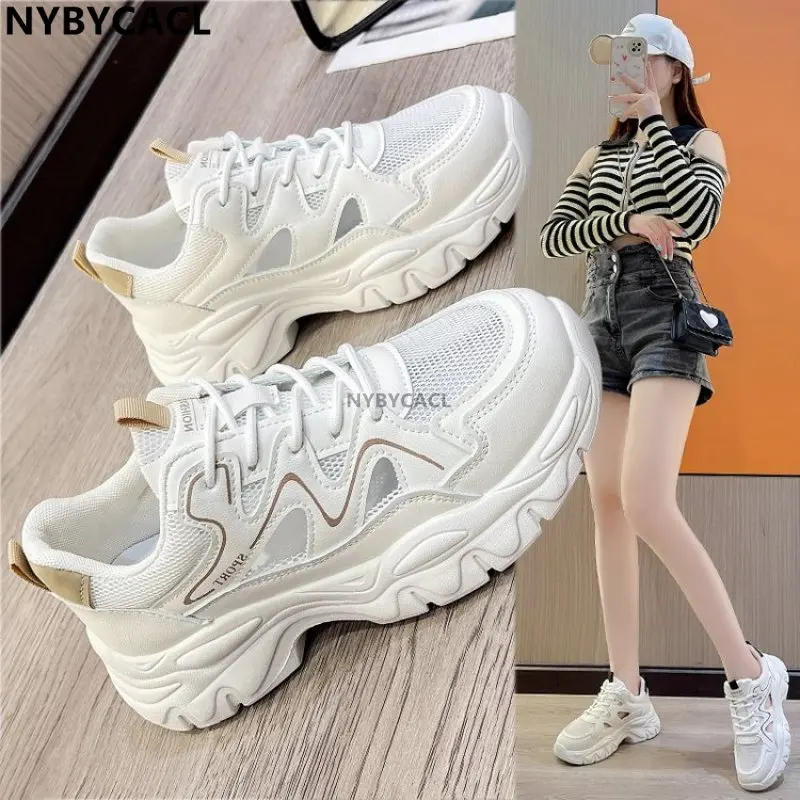 

New Black Dad Chunky Sneakers Casual Vulcanized Shoes Woman High Platform Sneakers Lace Up White Sneakers Women 2023 Sneakers