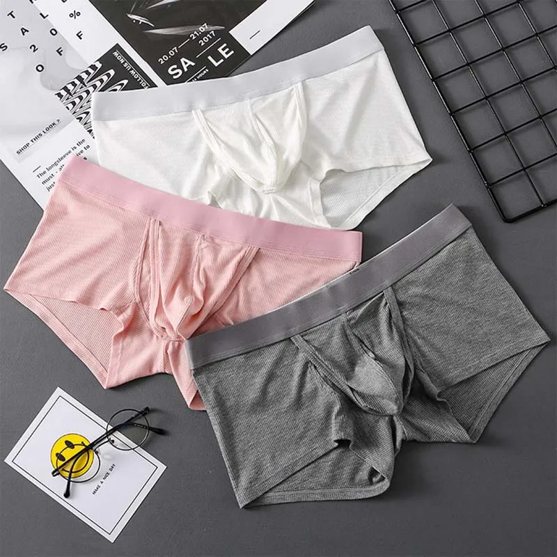 3 Pcs/bag Men's Panties Boxer Pants Large Space U Raised Large Pouch Boxer Shorts Skin-friendly Breathable Men's Underwear