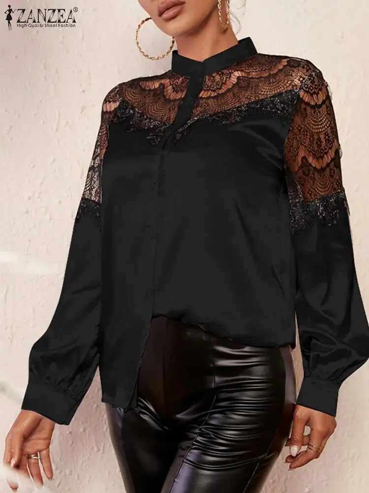 

Блузка ZANZEA женская оверсайз с пышными рукавами и воротником-стойкой