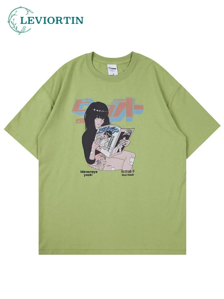 

Summer Men's Oversized T-shirt Anime Girl Print Cotton O-neck Tops Casual Tshrits Loose Hip Hop Tops Tee