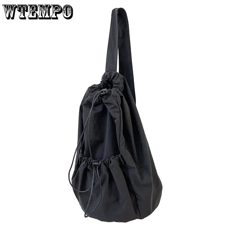 Casual Ruched Drawstring Shoulder Bags for Women Large Capacity Portable Outdoor Messenger Bag Sports Fitness Handbag Simple