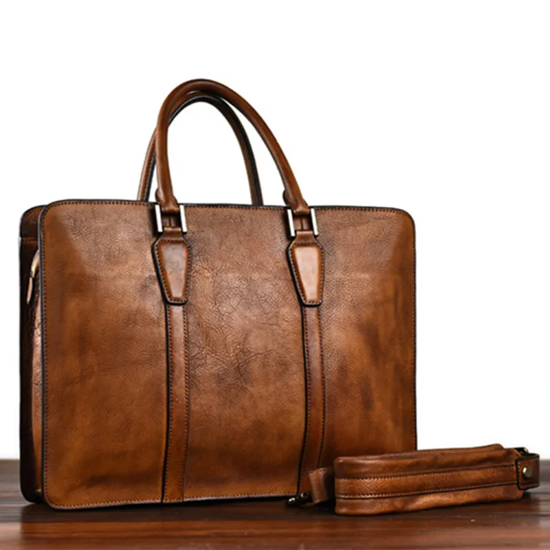 Vintage luxury high-quality genuine leather men's briefcase business laptop handbag simple casual office shoulder messenger bag