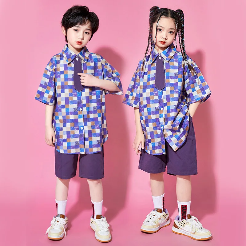 

New Children'S Stage Kpop Outfit Boys Street Dancewear Girls Jazz Dance Costume Green T Shirt Shorts Hip Hop Clothing SL8234