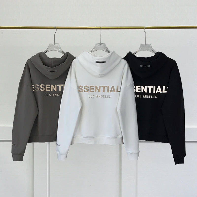 

New Essentials Hoodie back Reflective letter Men's Sweatshirt fashion hip hop Loose Unisex oversized 100%Cotton Pullover