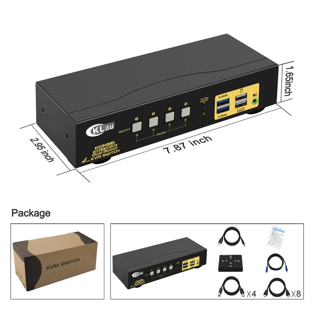 USB3.0 HDMI KVM-переключатель 4 порта двойной монитор Расширенный дисплей с аудио