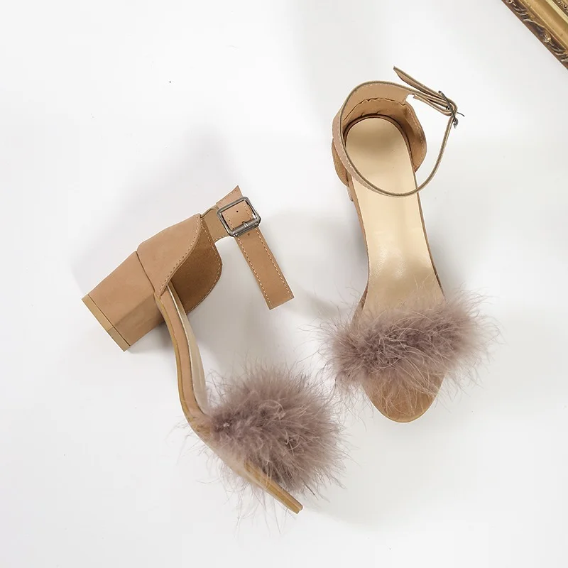 

Сандалии женские с пушистым узором, босоножки на толстом каблуке, открытый носок, однослойная обувь с пряжкой, обувь для студентов, лето