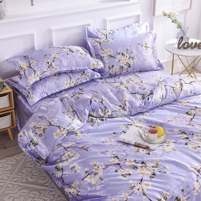 

Strawberry PLA Cool Fiber Bedding Sets Queen King Size Floral Printed Duvet Cover Twin Bedclothes for Summer Double Bed Sheet