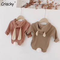 criscky 2022 autumn spring rompers baby boys girls cute long sleeved with cap solid cotton infant kids thicken jumpsuits