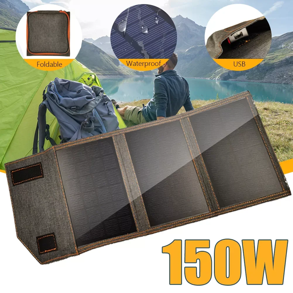

2023NEW 150W Folding Solar Panel Fast Charge 5V 2.5A Waterproof Sunpower Outdoor Bag for Mobile Phone Power Bank Camping Hiking