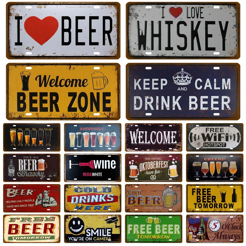 Welcome Beer Metal Sign Zone Cold Beer Front Door Bar Pub Cafe Wall Decor Retro Tin Sign Crafts Decor Car Plate License Plaques
