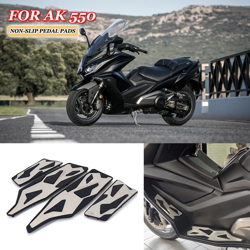 

AK550 Motorcycle Black Rubber Stainless Steel Footrest Foot Pads Plate Pedals for KYMCO AK 550 ak 550 ak550 2017 2018 2019 2020